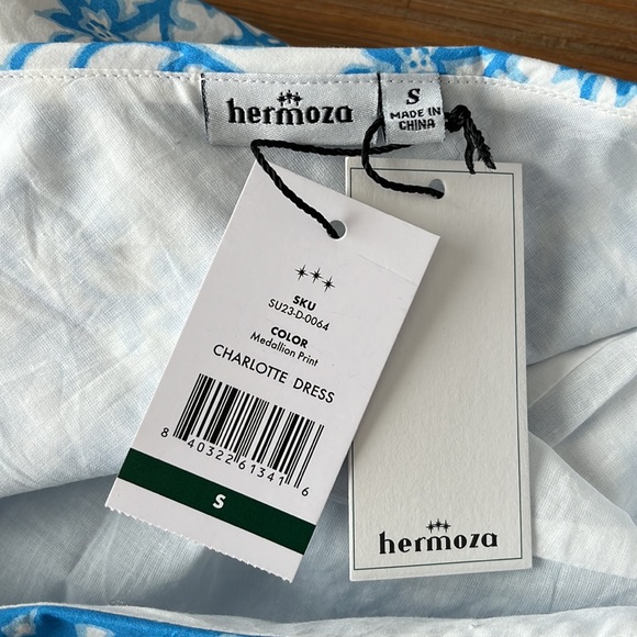 $268 Hermoza Charlotte One Shoulder Medallion Print Wrap Midi Dress Blue S - Picture 11 of 15